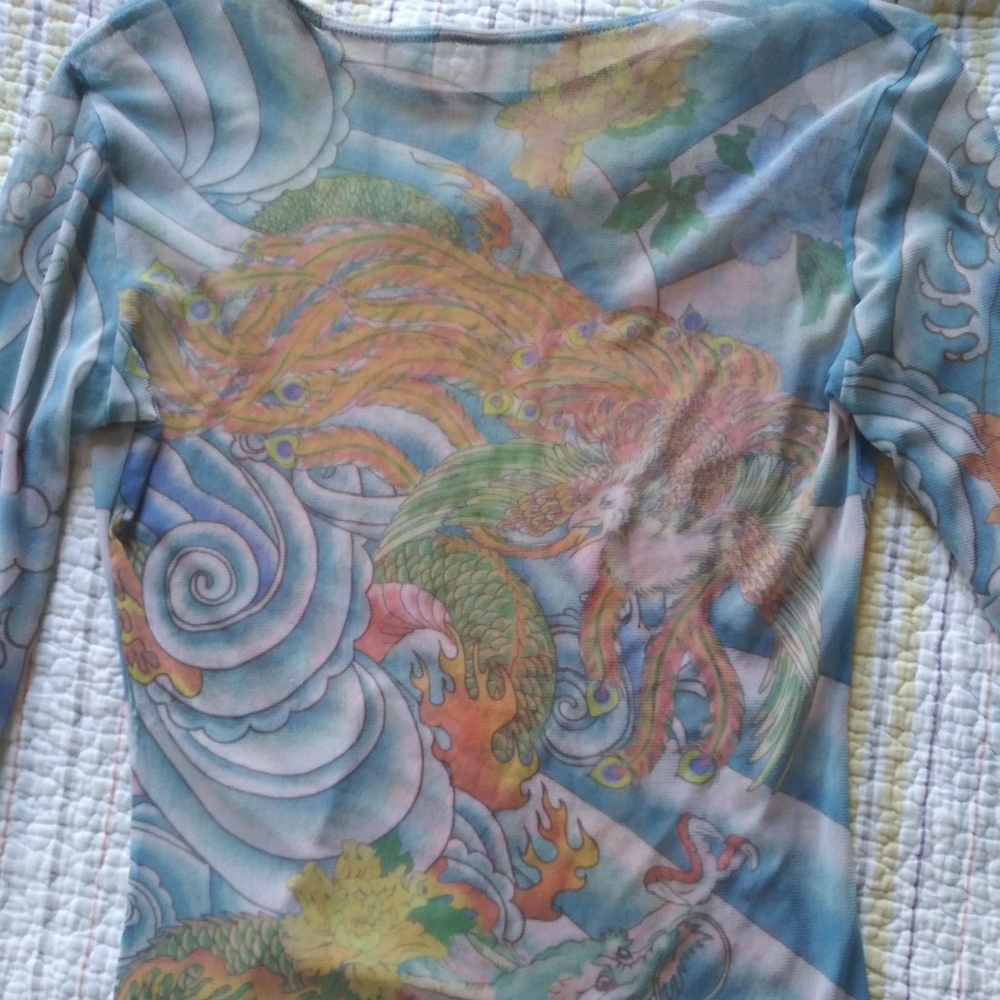 Vintage sheer mesh dragon blouse